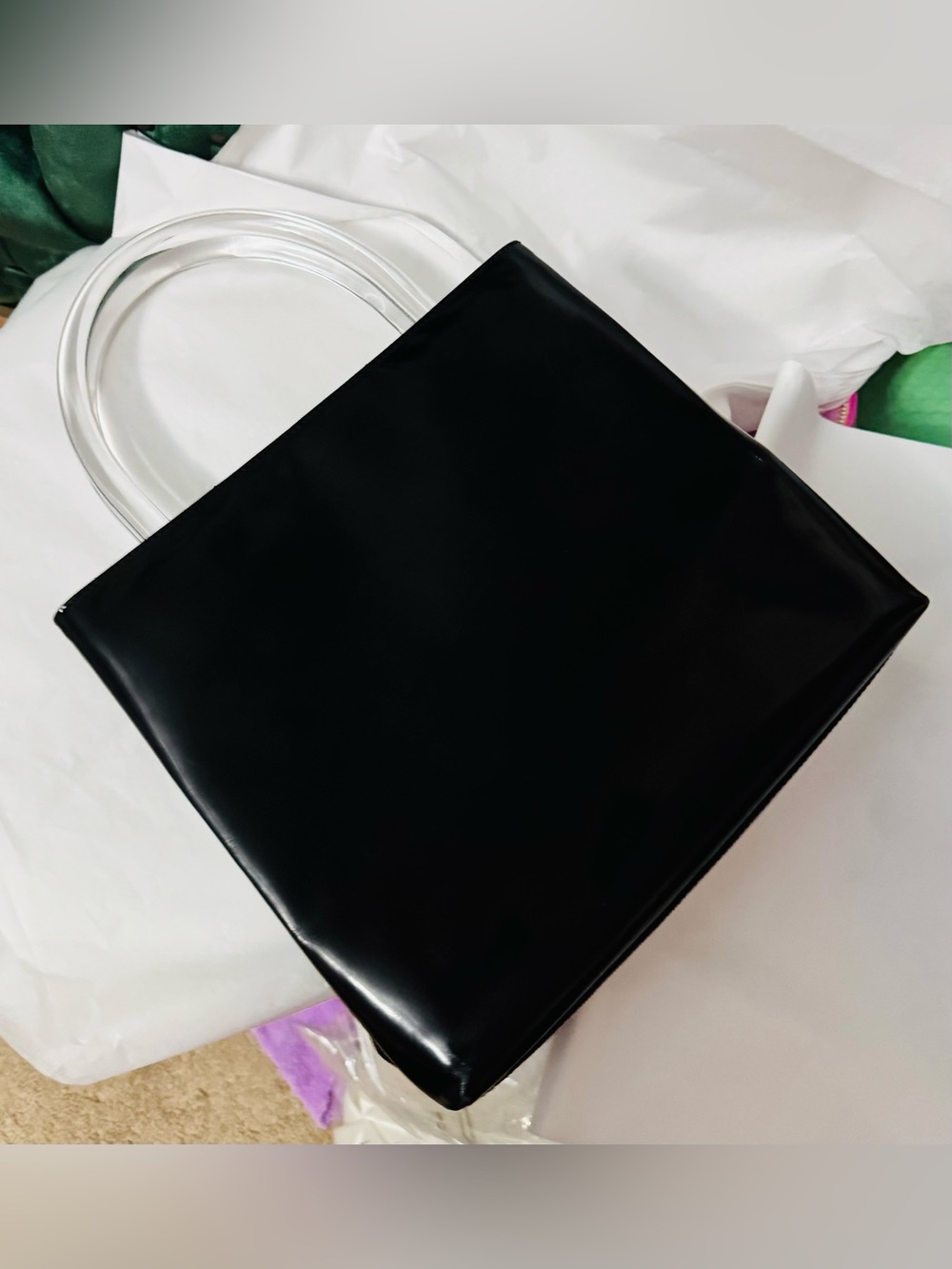 Prada AUTHENTIC Vintage Black Patent Leather Clear Lucite Shopper Tote Bag 90s - Picture 4 of 16